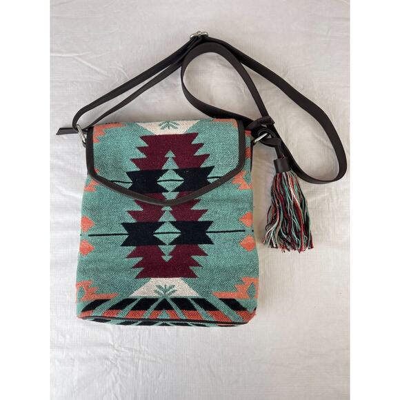 Nocona Western Tapestry Purse crossbody Bag Southwestern Teal - Picture 1 of 10